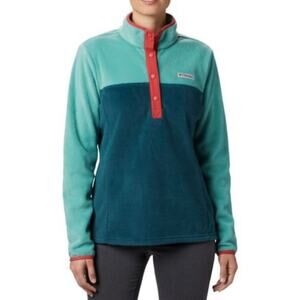 Columbia Aqua Teal Coral Half Snap Fleece Pullover Sweater Womens XS Classic Fit